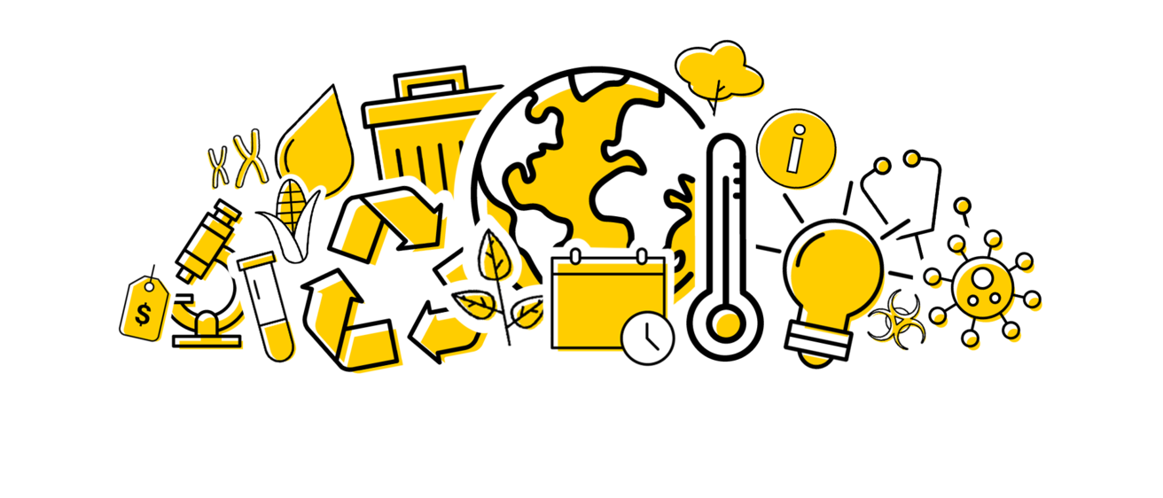 Banner with several collaged sustainability and research oriented icons